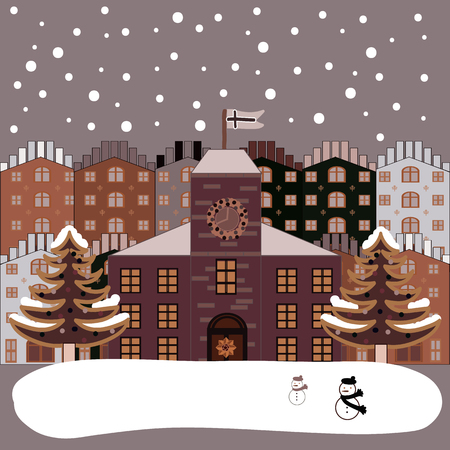 Houses. Flat Design Urban. Landscape on beige, brown and white colors background. Vector Abstract Architecture Illustration.のイラスト素材