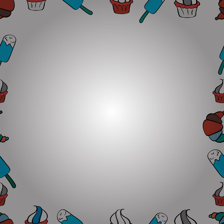 Vector illustration. Seamless. Doodles elements hand drawn frames. Illustration in white, blue and black colors.のイラスト素材