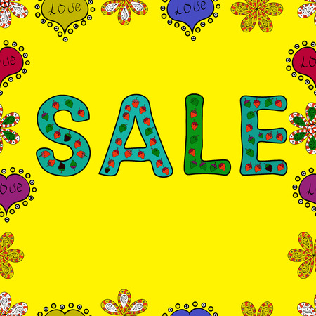 Seamless pattern. Premium handmade vector lettering and calligraphy phrase for social media,invitation, prints, banners and posters. Sale. Vector. Illustration in yellow, black and green colors.のイラスト素材