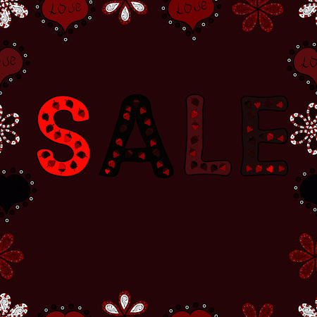 Sale banner template design. Seamless. Picture in brown, black and red colors. Lettering.のイラスト素材