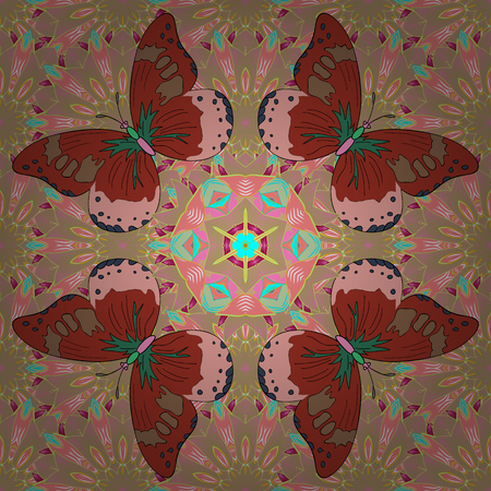 Neutral, pink and red round texture in Vector illustration. Floral ornament seamless pattern.のイラスト素材