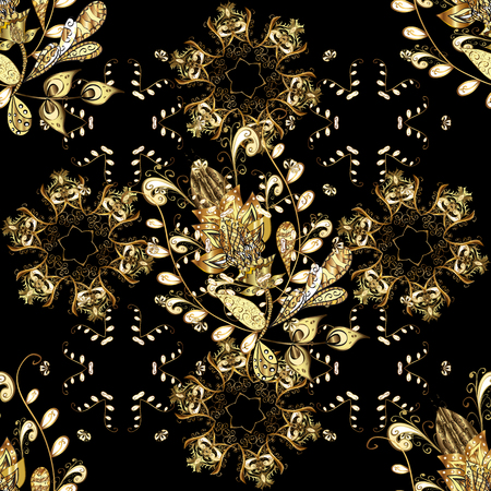 Seamless oriental ornament in the style of baroque. Vector traditional classic golden seamless pattern on beige, black and brown colors.のイラスト素材