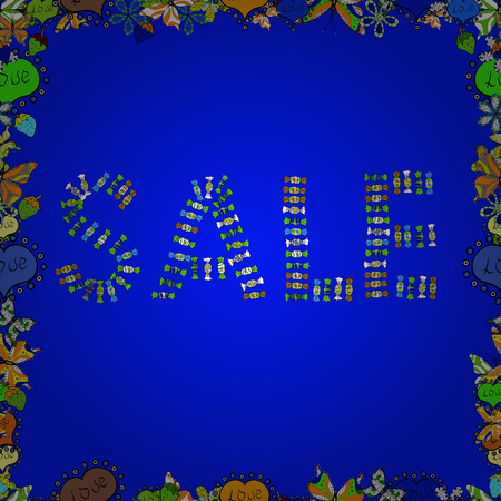 Vector format. Illustration in green, blue and black colors. Sale Discount background for the online store, poster, banner, shop, promotional leaflet, promotion. Seamless pattern.のイラスト素材