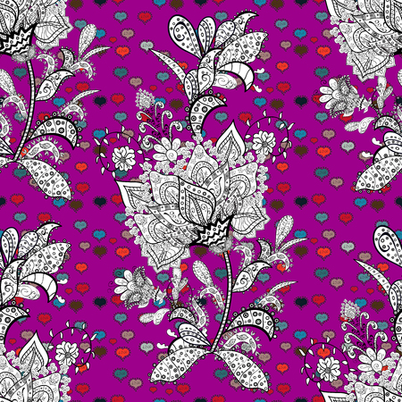 Watercolor seamless pattern for textile. Hand drawn flower seamless pattern (tile). Colorful seamless pattern with cute flowers, paisley, purple, white and black colors.のイラスト素材