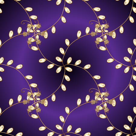 Damask ornamental repeating background. Golden element on violet, gray and brown colors. Gold Sketch on texture background. Gold floral ornament in baroque style.のイラスト素材