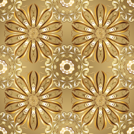 Christmas 2019, snowflake, new year. Vintage seamless pattern on a beige colors with golden elements.のイラスト素材