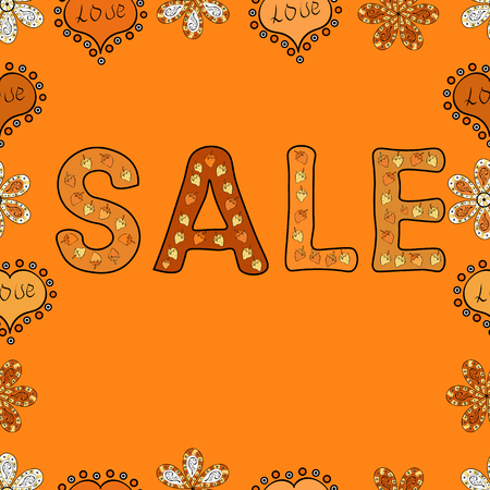 Illustration in black, yellow and orange colors. Special Offer Sale Paper Tag, Banner, Poster or Flyer design on black, yellow and orange backgflower, Creative. Seamless. Vector illustration.のイラスト素材