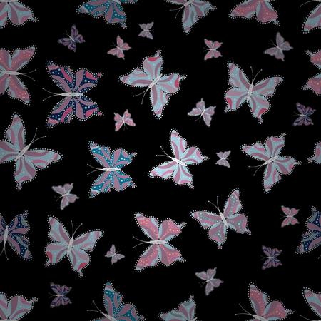 Vector illustration. Seamless background. Illustration on black, neutral and white colors. Abstract colored nice butterfly.のイラスト素材