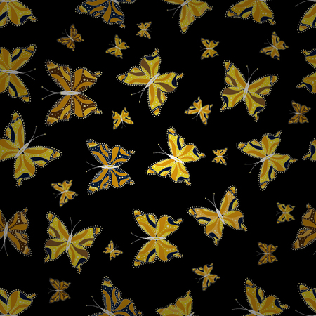 Pictures in black, white and yellow colors witg tropical butterflies. Vector butterflies pattern. Abstract seamless background. Perfect for sketchs, web page backgrounds, surface textures, textile.のイラスト素材