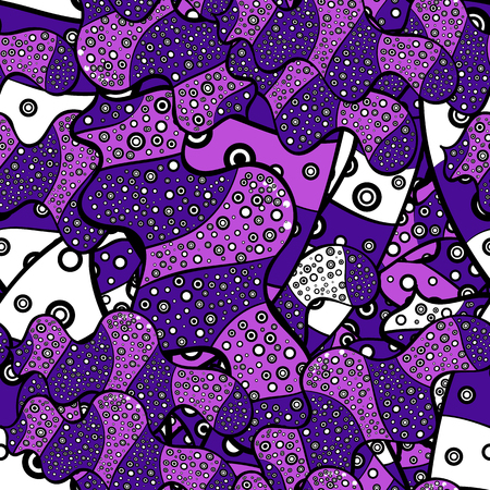 Seamless pattern Nice fabric pattern. It can be used on sketch, wrapping boxes, mug prints, baby apparels etc. Doodles pattern. Vector design. White, violet and black on colors. Cute background.のイラスト素材