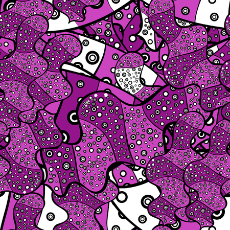 Doodles black, purple and pink on colors. Abstract pattern for wrapping paper Vector illustration. Seamless Sketch nice background.のイラスト素材