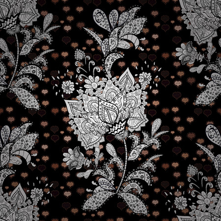 Print. Vector. Doodles white, gray and black on colors. Design wrapping and gift paper, greeting cards, banner and posters design. Fashionable fabric pattern.のイラスト素材