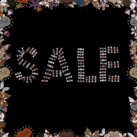 Seamless. Vector. Illustration in gray, brown and black colors. Winter sale banner design, special offer for online shopping.のイラスト素材