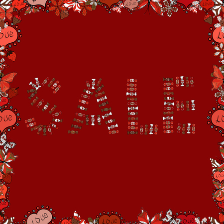 Lettering. Seamless pattern. Sale banner template design, Mega sale special offer. Picture in red, brown and black colors. End of season special offer banner. Vector illustration.のイラスト素材