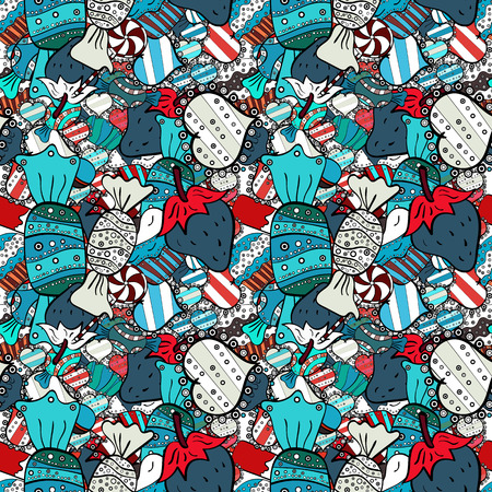 Vector illustration. Cakes seamless pattern collection. On white, blue and black. Of different types of beautiful modern cakes, such as chocolate cake.のイラスト素材