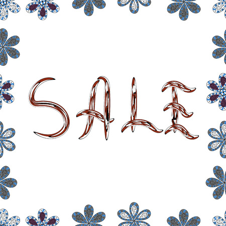 Picture in white, gray and blue colors. Seamless. Sale words cloud, business concept background. Lettering. Vector illustration.のイラスト素材