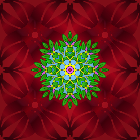 Seamless.Leaves. Manifold leaves on green, red and blue colors. Vector illustration.のイラスト素材