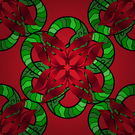Seamless floral pattern with flowers on black, red and green colors. Flowers on black, red and green colors in watercolor style.のイラスト素材