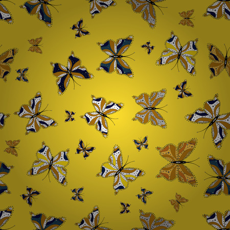 Illustration on white, yellow and orange colors. Seamless background. Abstract colored nice butterfly. Vector illustration.のイラスト素材