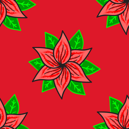 Seamless background. Seamless pattern with colorful paisley, red, pink and green flowers and decorative elements. Vector illustration. Vintage retro style. For print on fabric, textiles, wallpaper.のイラスト素材