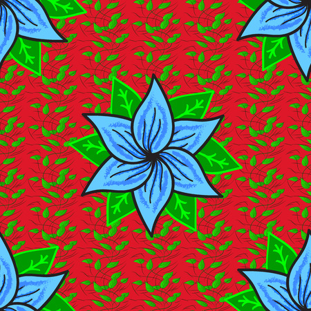 Vector illustration. On red, green and blue colors. Seamless decorative background, flower mandala. Flower.のイラスト素材