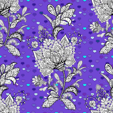 Floral print. Flowers on violet, white and black colors in watercolor style. Watercolor seamless pattern.のイラスト素材