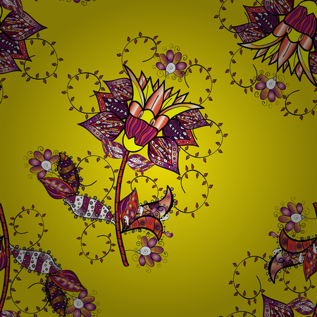 Cute flowers. Line seamless pattern. Vector Trendy fabric pattern.のイラスト素材