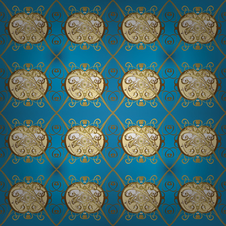 Seamless classic vector blue, beige and yellow and golden pattern. Traditional orient ornament. Classic vintage background.のイラスト素材