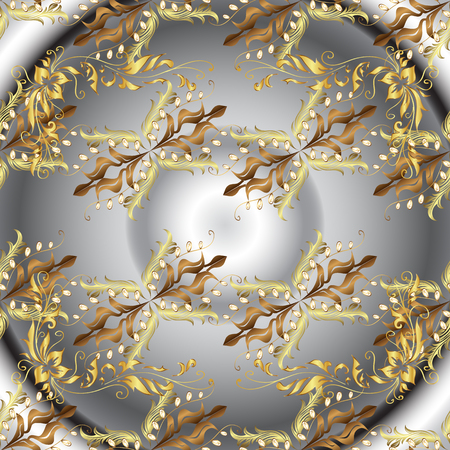 Seamless oriental ornament in the style of baroque. Traditional classic golden vector pattern on gray and neutral colors with golden elements.のイラスト素材