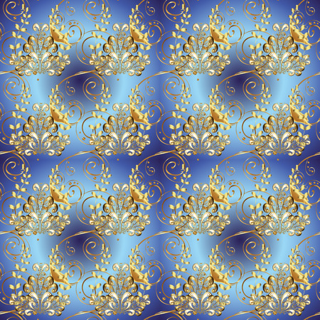 Elegant vector classic pattern. Ornamental abstract background with repeating elements. Blue, brown and violet and golden pattern.のイラスト素材
