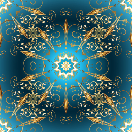 Vector illustration. Ornamental abstract background. Oriental vector classic blue, beige and brown and golden pattern.のイラスト素材