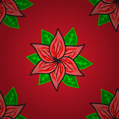 Elegant vector texture with floral elements. Cute floral pattern in the small flower. Abstract seamless pattern on red, pink and green colors with bright flowers.のイラスト素材