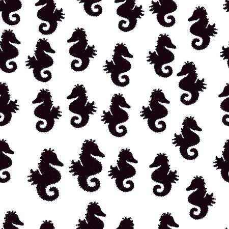 White, black and gray Sea horse hippocampus watercolor illustration on white, black and gray background. Vector. Fantasy cute illustration. Nice seamless pattern for boys, girls, clothes, wallpaper.のイラスト素材