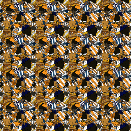 Vector illustration. Seamless with cupcake. For food poster design on white, gray and black. Wrapping paper.のイラスト素材