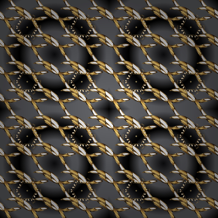 Golden elements on black colors. Floral pattern. Stylish graphic pattern. Wallpaper baroque, damask. Seamless vector background.のイラスト素材