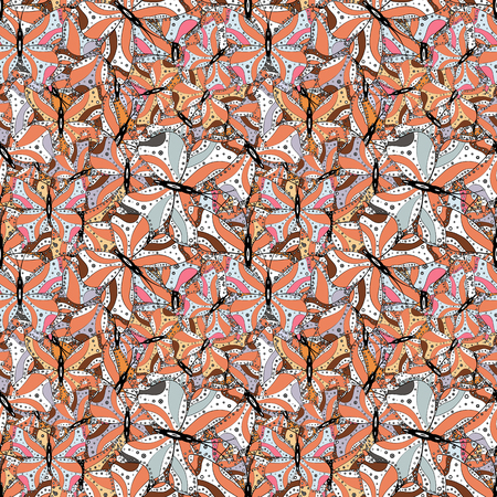 Illustration. Beautiful fabric background. Doodles on a white, orange and gray colors. Vector texture.のイラスト素材