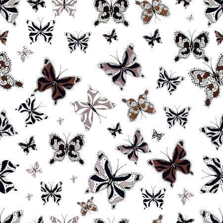 Fashion style. Abstract seamless butterfly pattern for girls, boys, clothes, sketch. Creative vector background with butterfly, wings, neon color. Funny butterfly pattern for textile and fabric.のイラスト素材