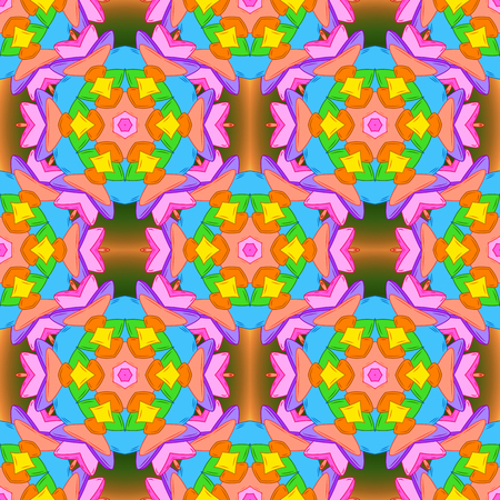 Vector. Tender fabric pattern. Doodles pattern. Seamless Abstract interesting background. Orange, blue and pink on colors.のイラスト素材