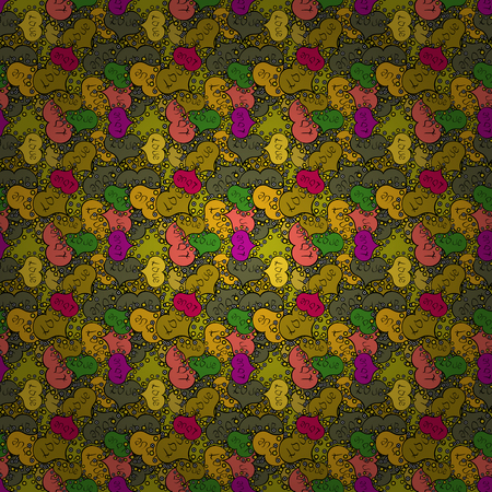 Seamless pattern Beautiful fabric background. Vector texture. Doodles on a brown, black and yellow colors. Illustration.のイラスト素材