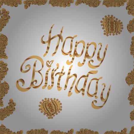 Happy Birthday. Happy Birthday Text Vector. Nice pattern for scrapbooking, textile. Design template, modern trend design. Bright advertising. Editing text. Beige and white colors banner. Vector.のイラスト素材