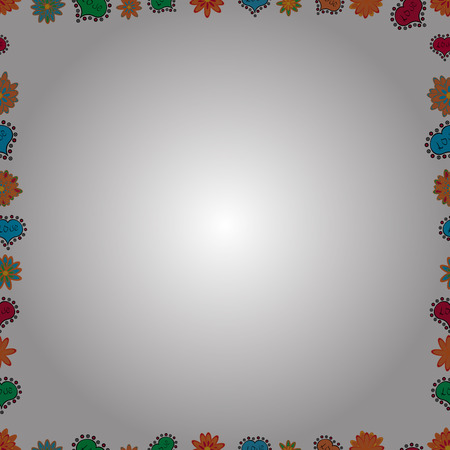Picture in orange, blue and white colors. Vector. Seamless. Quadratic frames doodles.のイラスト素材
