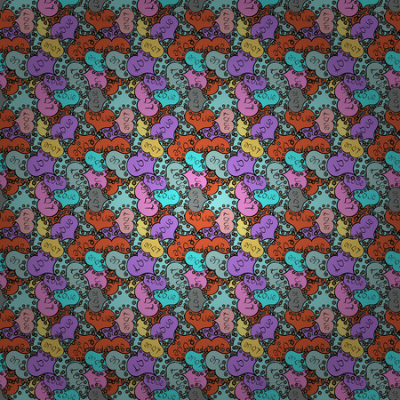 Gentle, doodles on orange, black and blue colors. Abstract seamless vector pattern with hand drawn floral elements.のイラスト素材