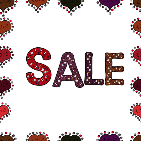 Sale words cloud, business concept background. Illustration in black, brown and white colors. Seamless pattern. Lettering. Vector.のイラスト素材