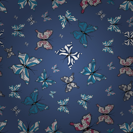 Pictures in white, black and blue colors. Beautiful butterfly vector pattern illustration design.のイラスト素材