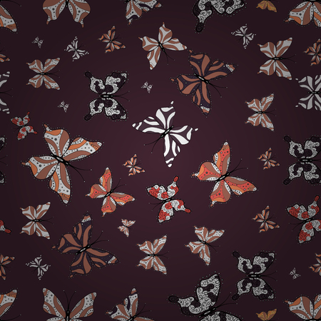 Picture on white, brown and pink colors. Decorative hand drawn butterflies. Vector illustration. Fashion nice fabric design.のイラスト素材