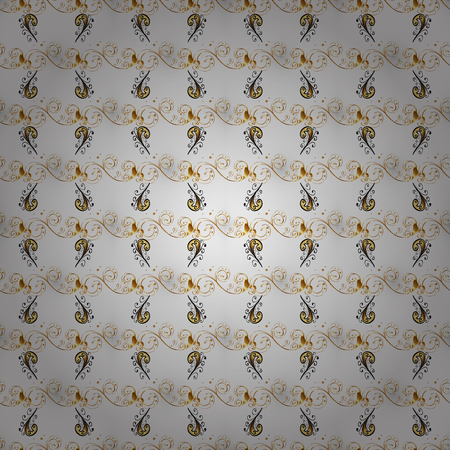 Floral ornament brocade textile pattern, glass, metal with floral pattern on neutral and gray colors with golden elements. Classic vector golden seamless pattern.のイラスト素材