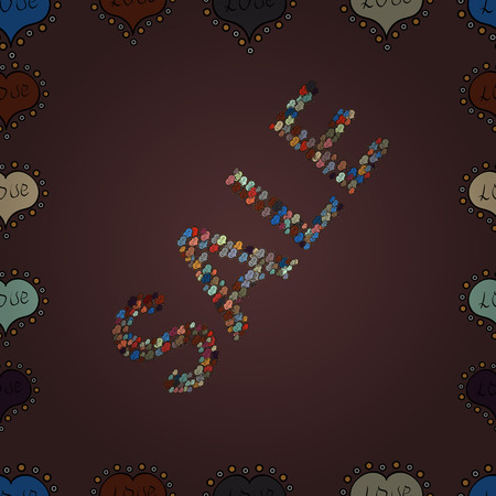 Hot Summer Sale Banner Design. Hand Drawn Text on cute Background. Seamless. Vector Advertising pictures in brown, black and gray colors.のイラスト素材