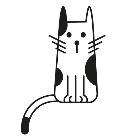 cat black and white line art illustration. Domestic cat - scandinavian style, geometric image.のイラスト素材