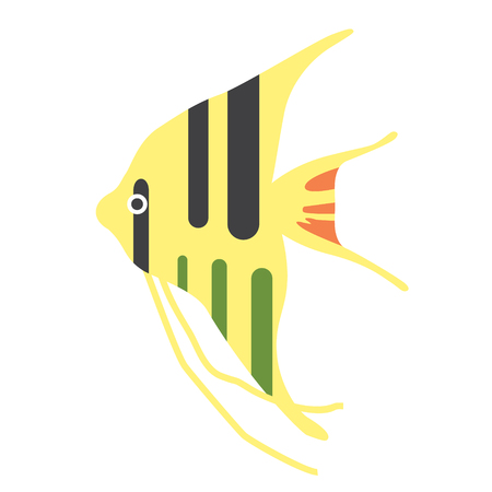 tropical fish yellow with black stripes flat illustration. Underwater world creatures seriesのイラスト素材