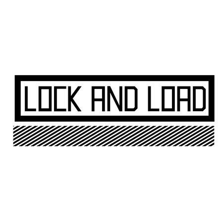 lock and load black stamp on white background . Label stickerのイラスト素材